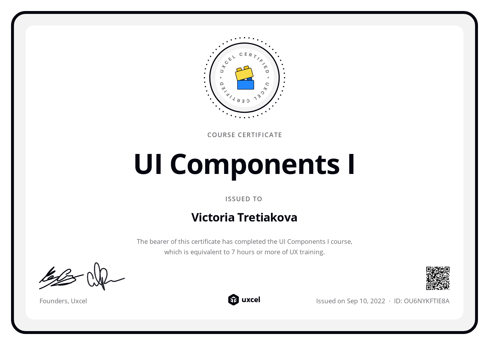 Victoria Tretiakova's certificate